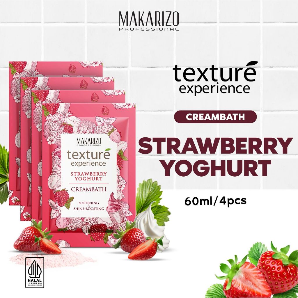 Bundle Isi 4 - Makarizo Professional Texture Experience Cream Strawberry Yoghurt Sachet 60 mL