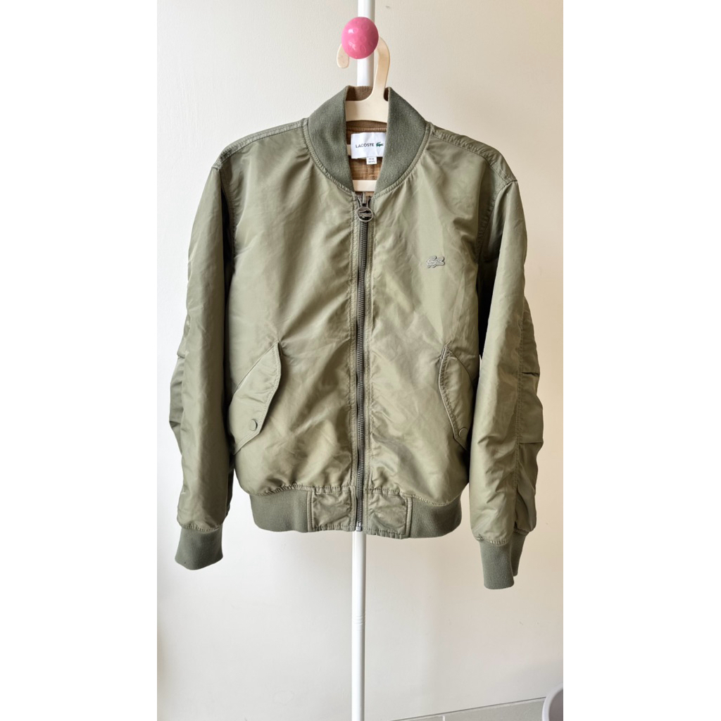 Original 100% Lacoste Reversible Jacket Bomber Army-Coklat / Jaket Lacoste bisa bolak-balik