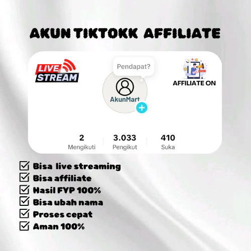 Akun TikTok Affiliate Bisa Live Follower 1-5k | Cepat FYP | Bergaransi, aman dan terjamin proses san