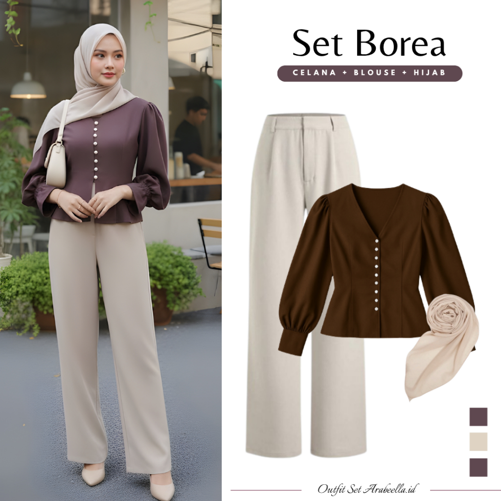 Setelan Wanita Borea ( Celana Kulot + Blouse Bora + Hijab ) Ootd Hijab Simple |Outfit Hangout Simple