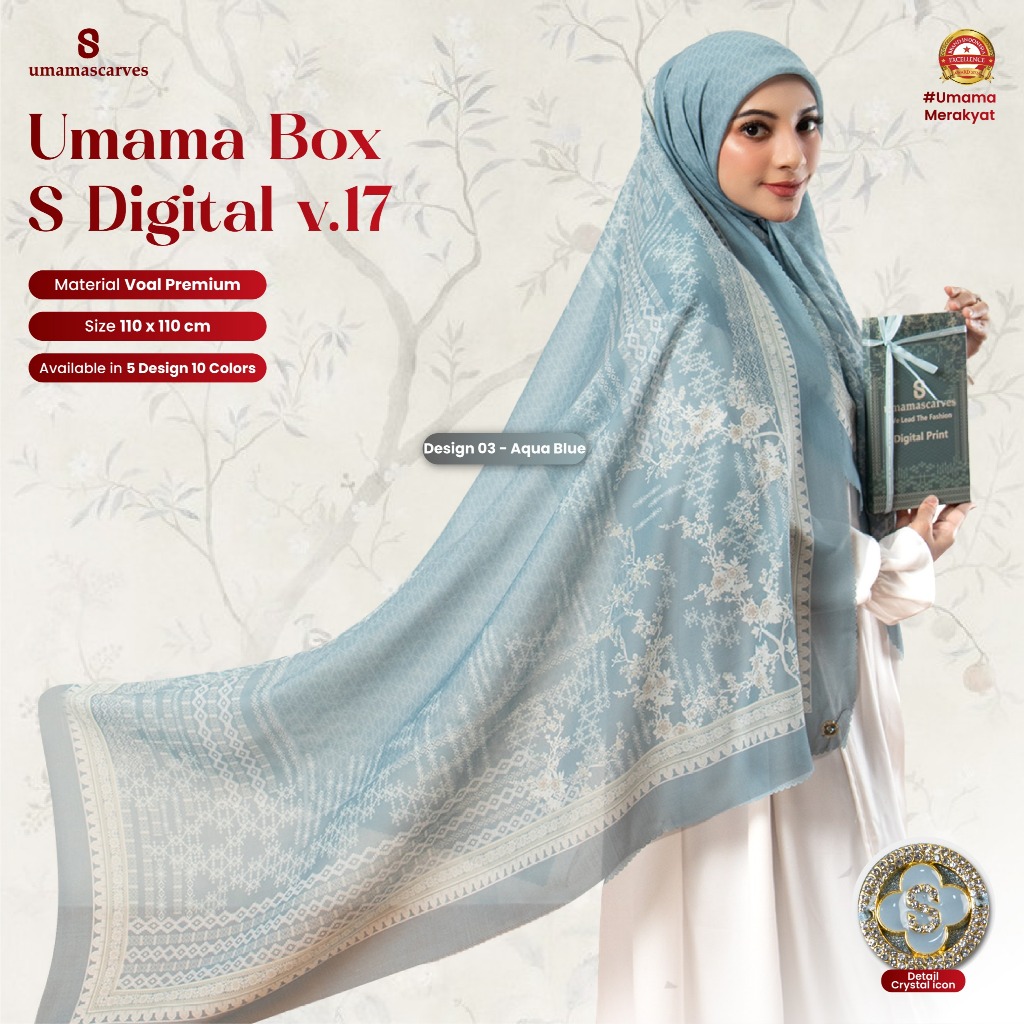 GROSIRAN BOX DIGITAL UMAMA SCARVES MOTIF DIGITAL PRINT,Jilbab Voal Motif Umama 110X110 isi 10pcs