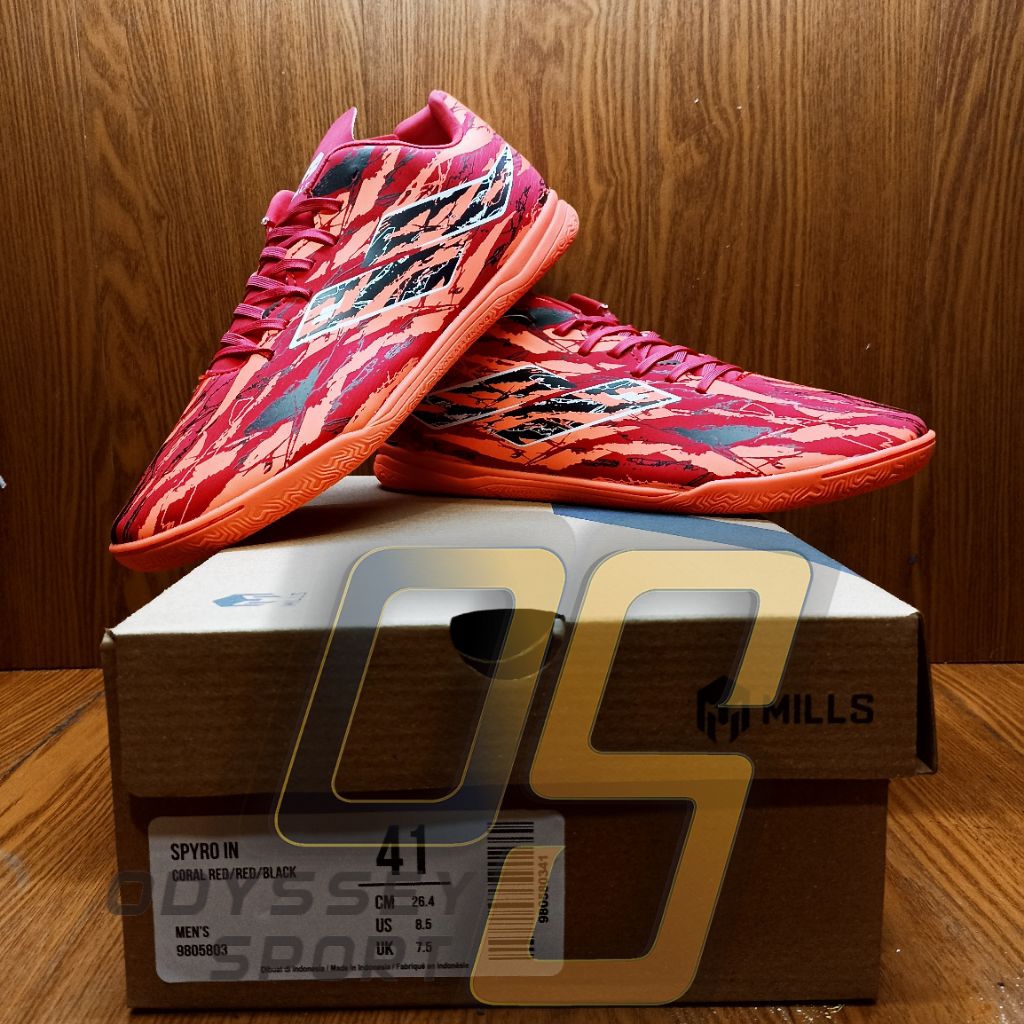 Sepatu Futsal MILLS SPYRO (Coral Red/Red/Black) 100% ORIGINAL