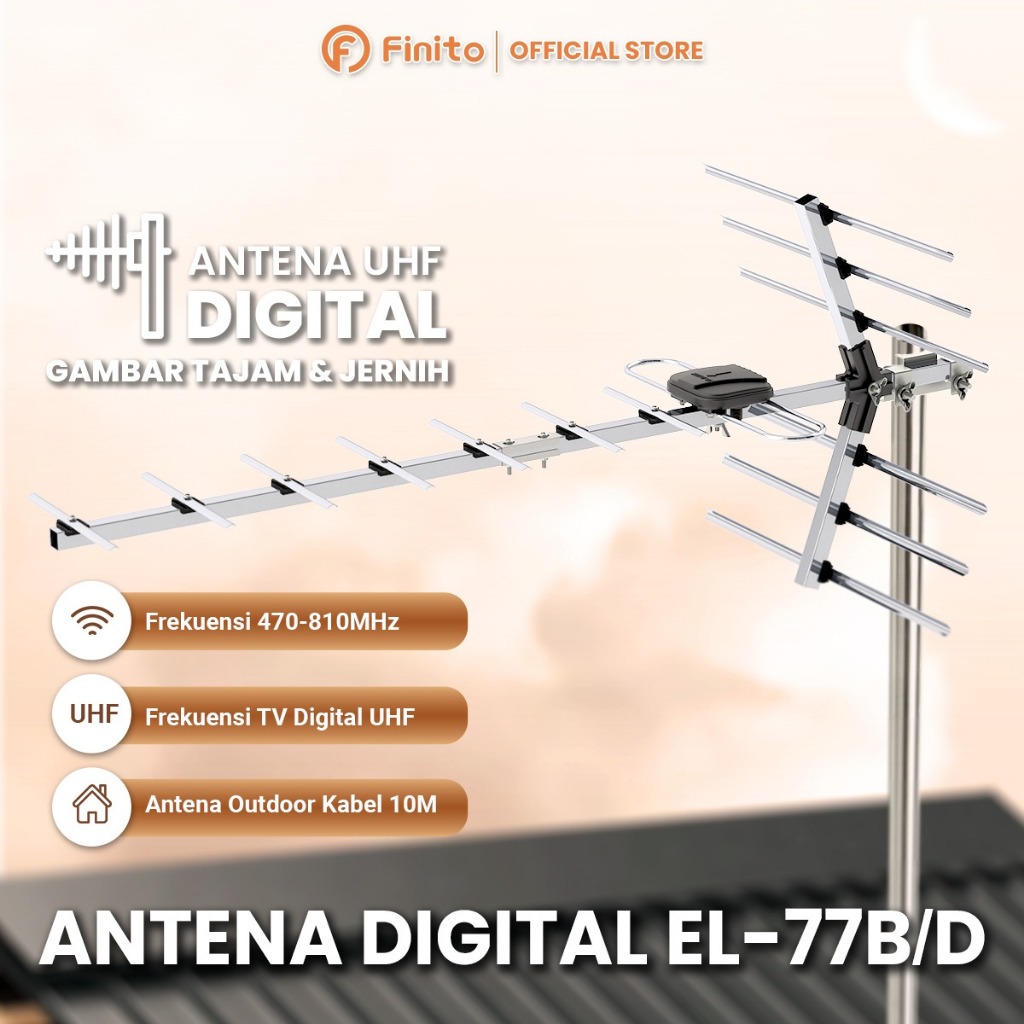 FINITO Antena Outdoor Tulang Ikan EL-77B/EL-77D TV Digital Support STB dan TV Digital