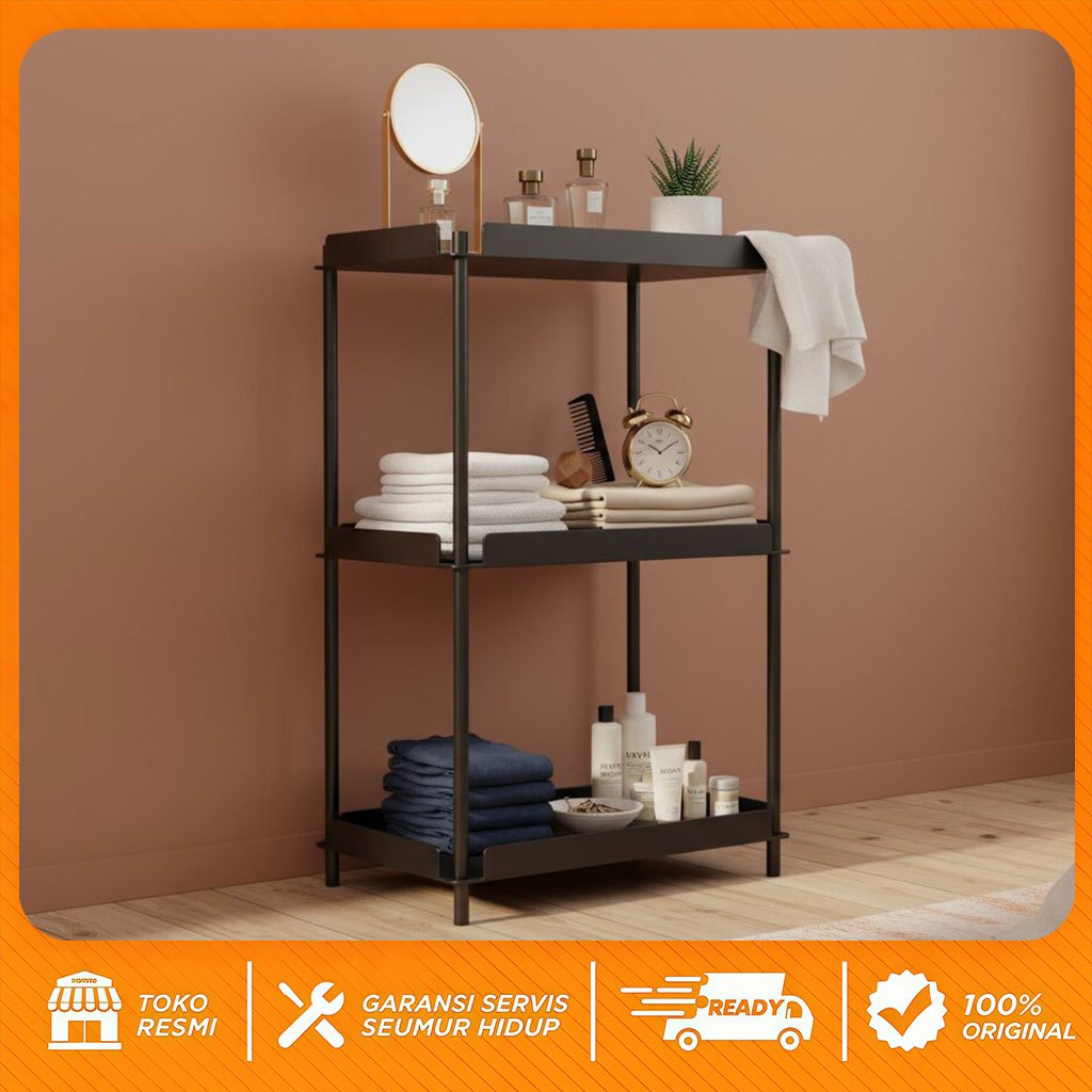 Rak Toilet Multifungsi 3 Lapis dari Besi, Bisa untuk Rak Laundry Tempat Detergen dan Pelembut, Rak P