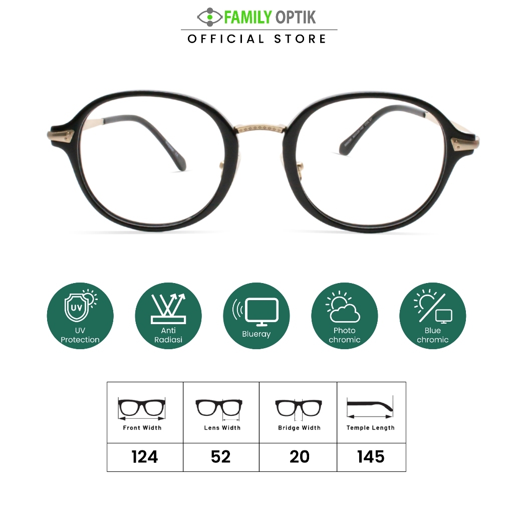 Family Optik - Kacamata Vintage Blueray Photocromic Anti Radiasi 6256