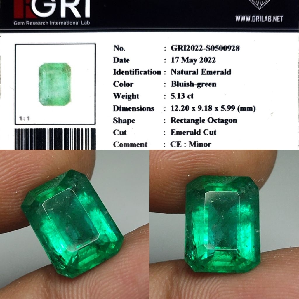 HOT ITEM Natural Emerald Minor Zamrud Ijo Botol 5.1ct GRI Top Crystall Full Luster Hot Color Body Ka