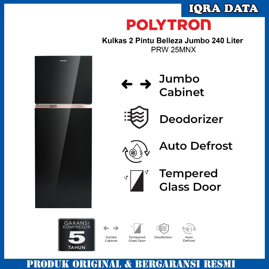 Kulkas Polytron 2 Pintu Jumbo 240 Liter PRW 25 MNX Tanpa Bunga Es Garansi Resmi 5 Tahun