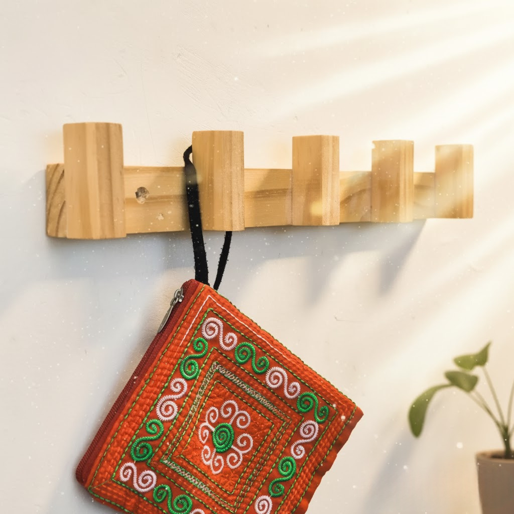 Rak Hanger Kayu Pinus Gantungan Baju Pakaian Tas Rak Dinding Minimalis Serbaguna