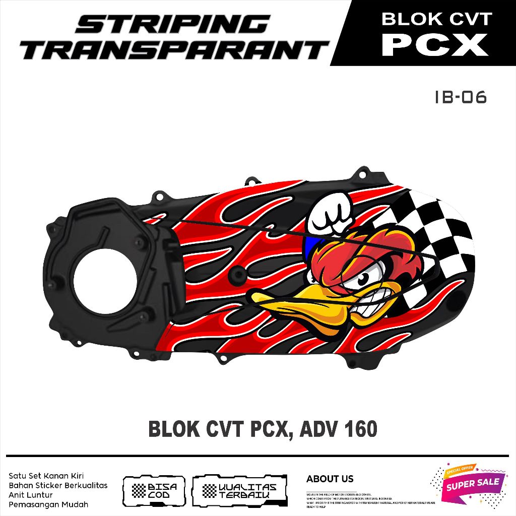 STICKER TRANSPARAN BLOK CVT MOTOR PCX / ADV 160 TAHAN AIR MOTIF KEREN