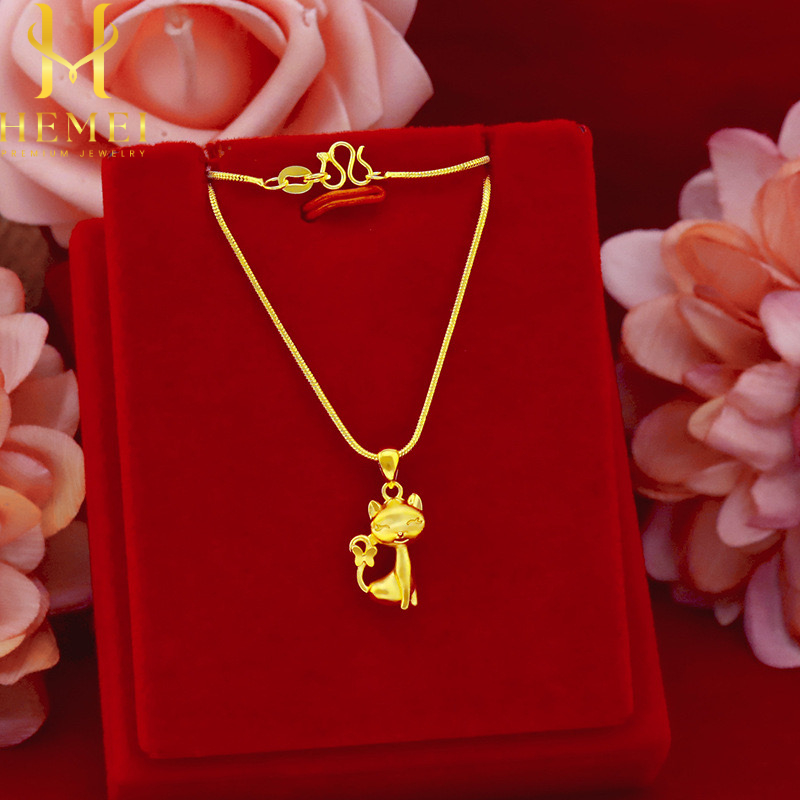 HEMEI KALUNG LIONTIN KUCING EMAS PALSU KALUNG FASHION WANITA KALUNG MEWAH PREMIUM