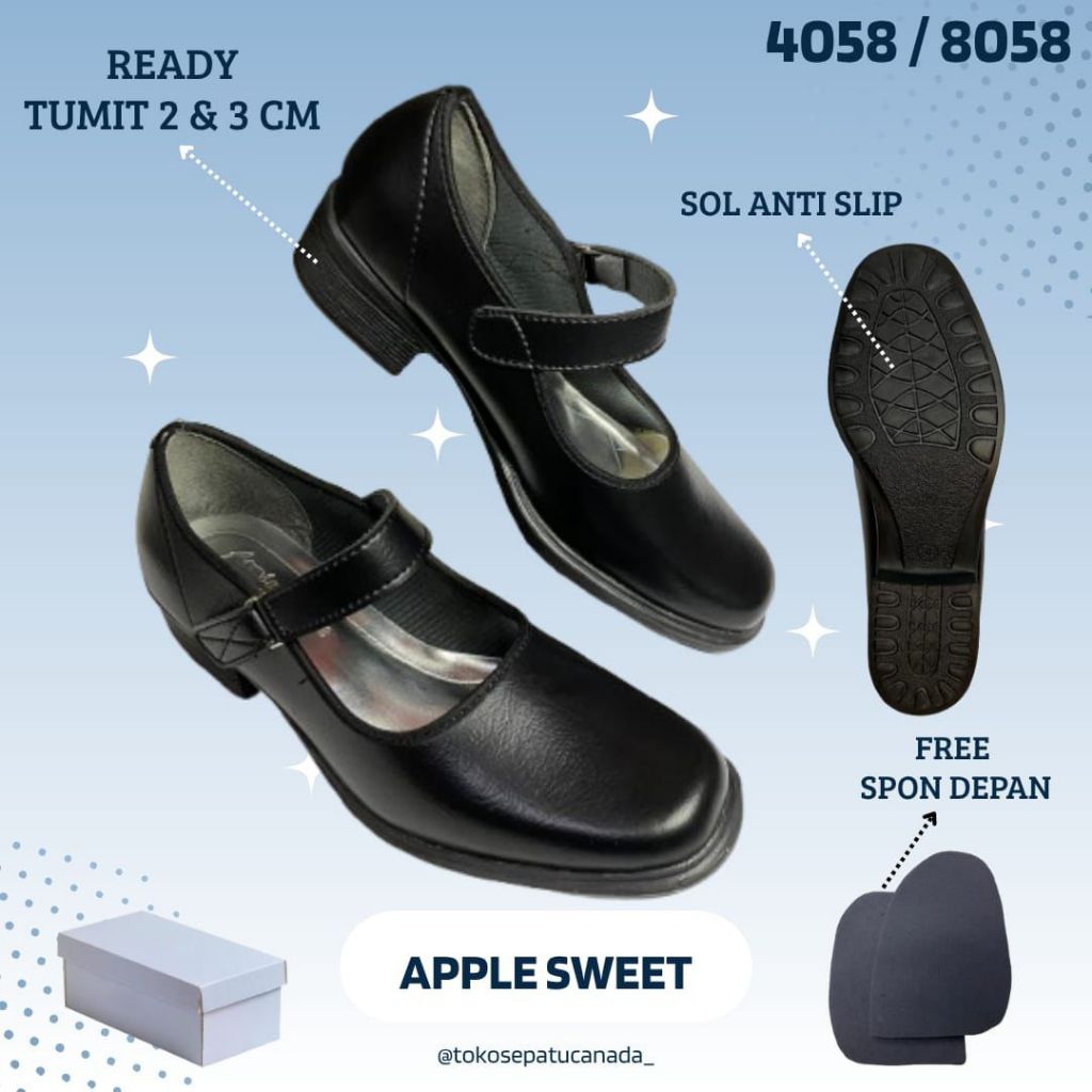 Apple sweet bs / pantofel hitam wanita / pantofel paskibra wanita / pantofel anak  sekolah