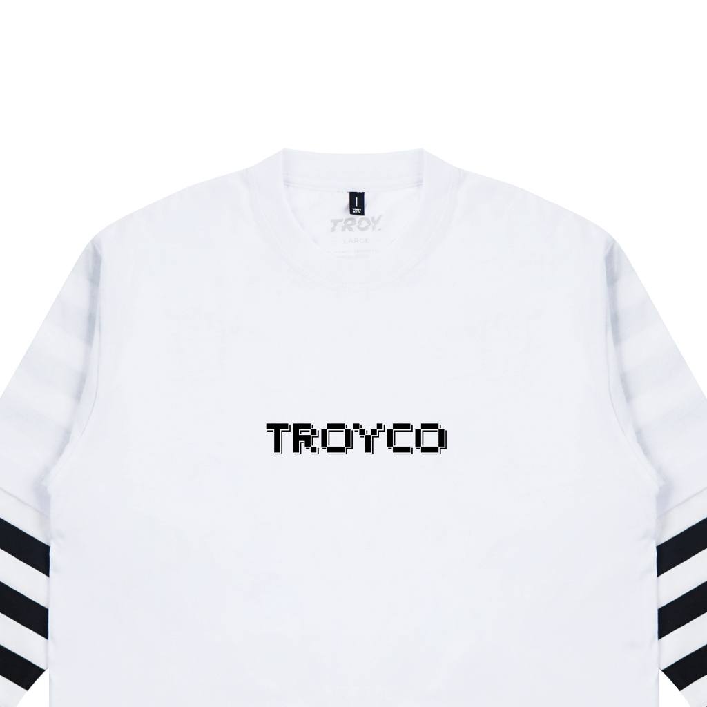 Troy Company Double Sleeve Double Layer Tshirt White Stripe Pixelate - Kaos Putih Lengan Panjang DSD 3428