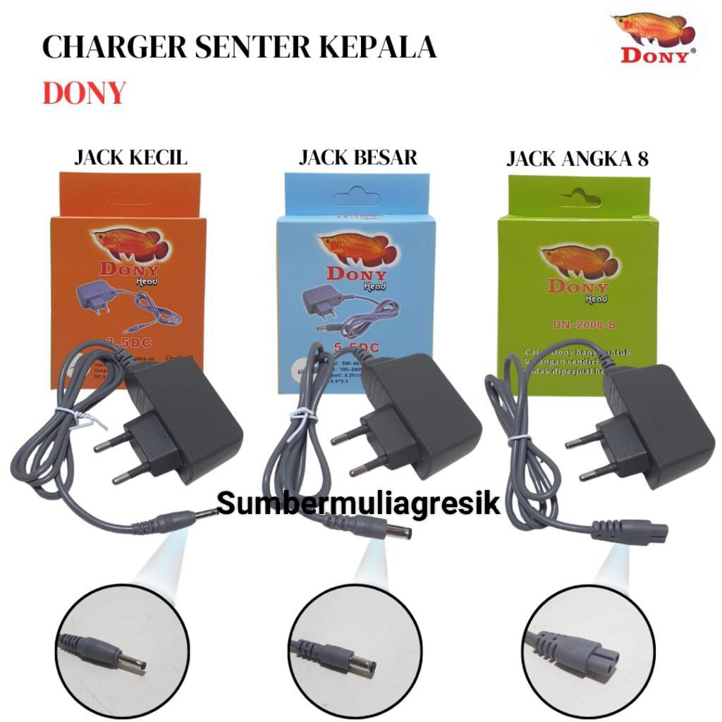 Charger Senter / Cas Senter Kepala DONY DN-2000 Jack Kecil | Jack Besar | Jack Angka 8