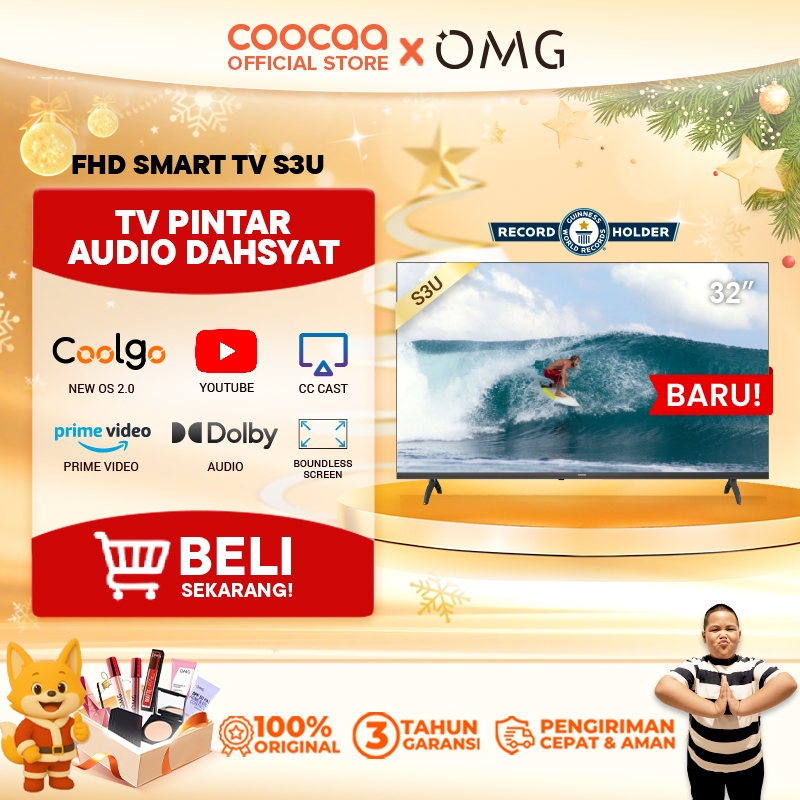 Coocaa 32S3U Smart TV - 32 Inci DLED 1366x768, Eye Care Mode, Dolby Digital Plus, Swaiot Home, CC Cast