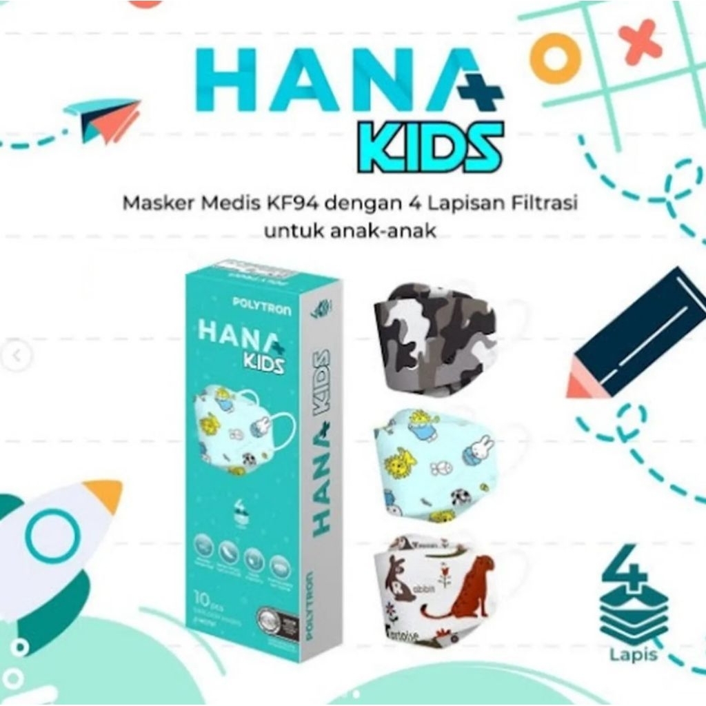Masker Polytron Hana Kids KF94 4ply isi 10.