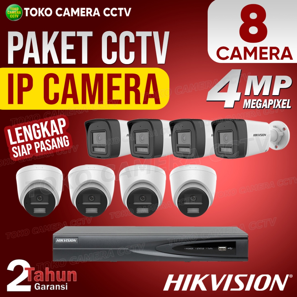 PAKET CCTV IP CAMERA HIKVISION 4MP 8 CHANNEL 8 KAMERA