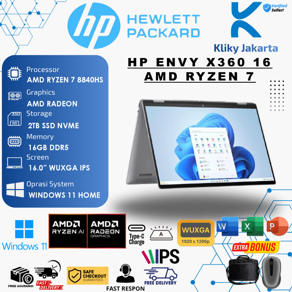 HP Envy X360 16 Touch AMD Ryzen 7 8840HS 16GB 1TB SSD Radeon 780M WUXGA IPS