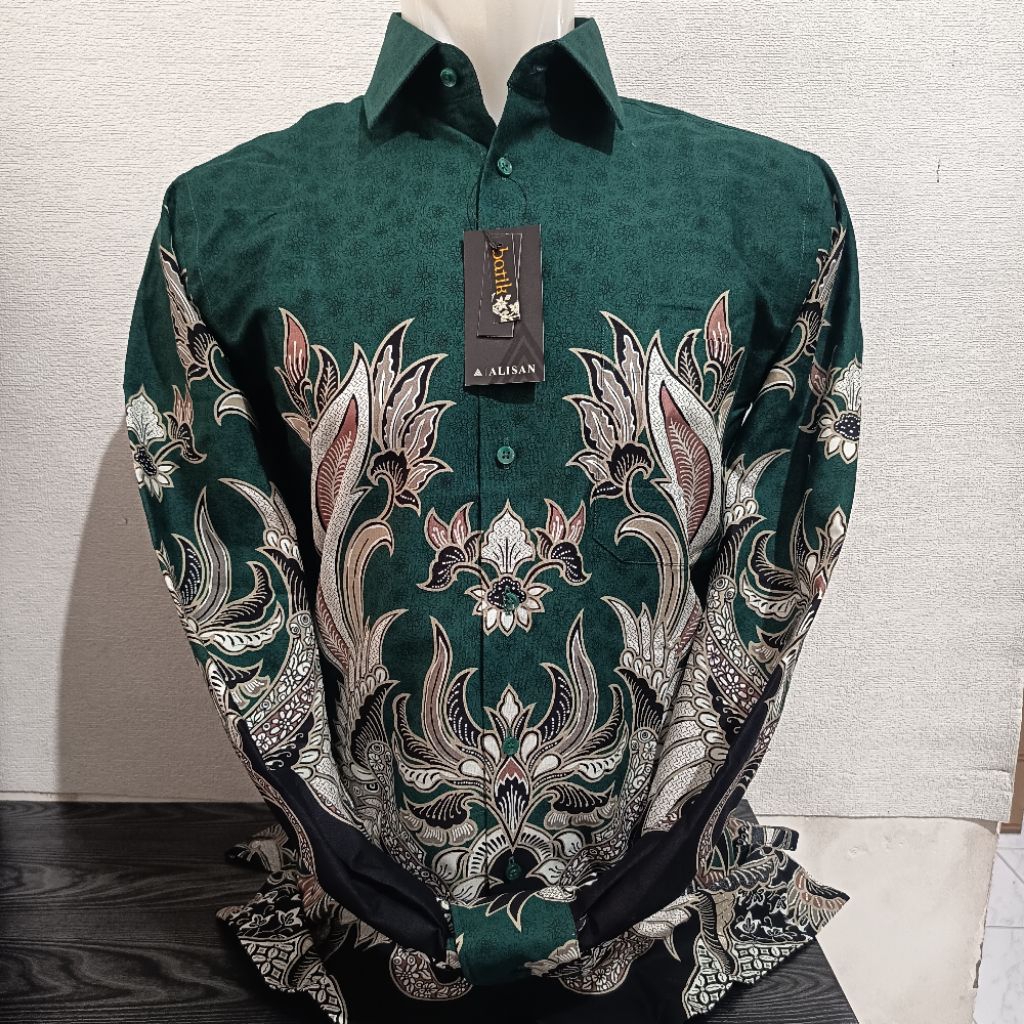 LENGAN PANJANG SLIMFIT ALISAN Batik 10774 Dasar Hijau/Merah