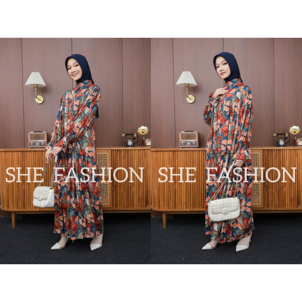 Gamis Wanita Muslim Rayya Dress Lengan Balon Nyaman Lembut
