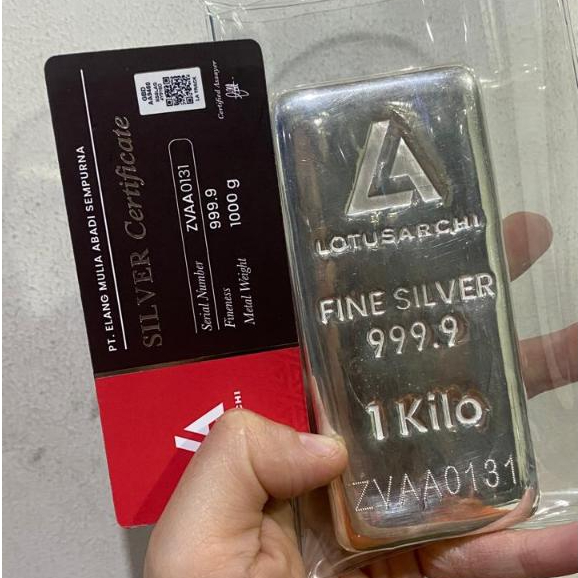 Perak Batangan Lotus Archi 1 kg Original – Logam Mulia Perak 999,9 Silver Kilo Bar 1 kilo gram berse