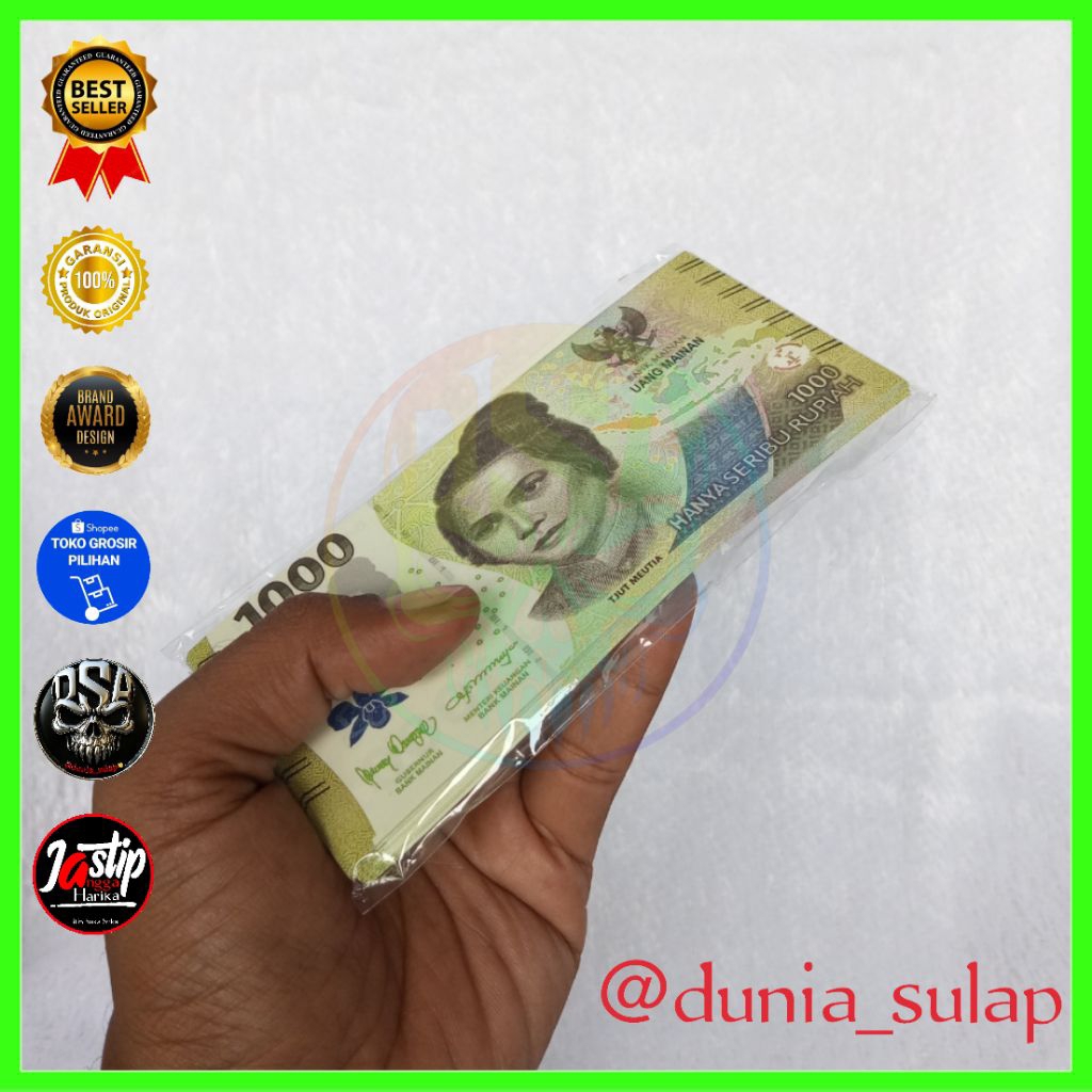 100 lembar uang mainan Rp.1.000 mirip asli kertas glossy