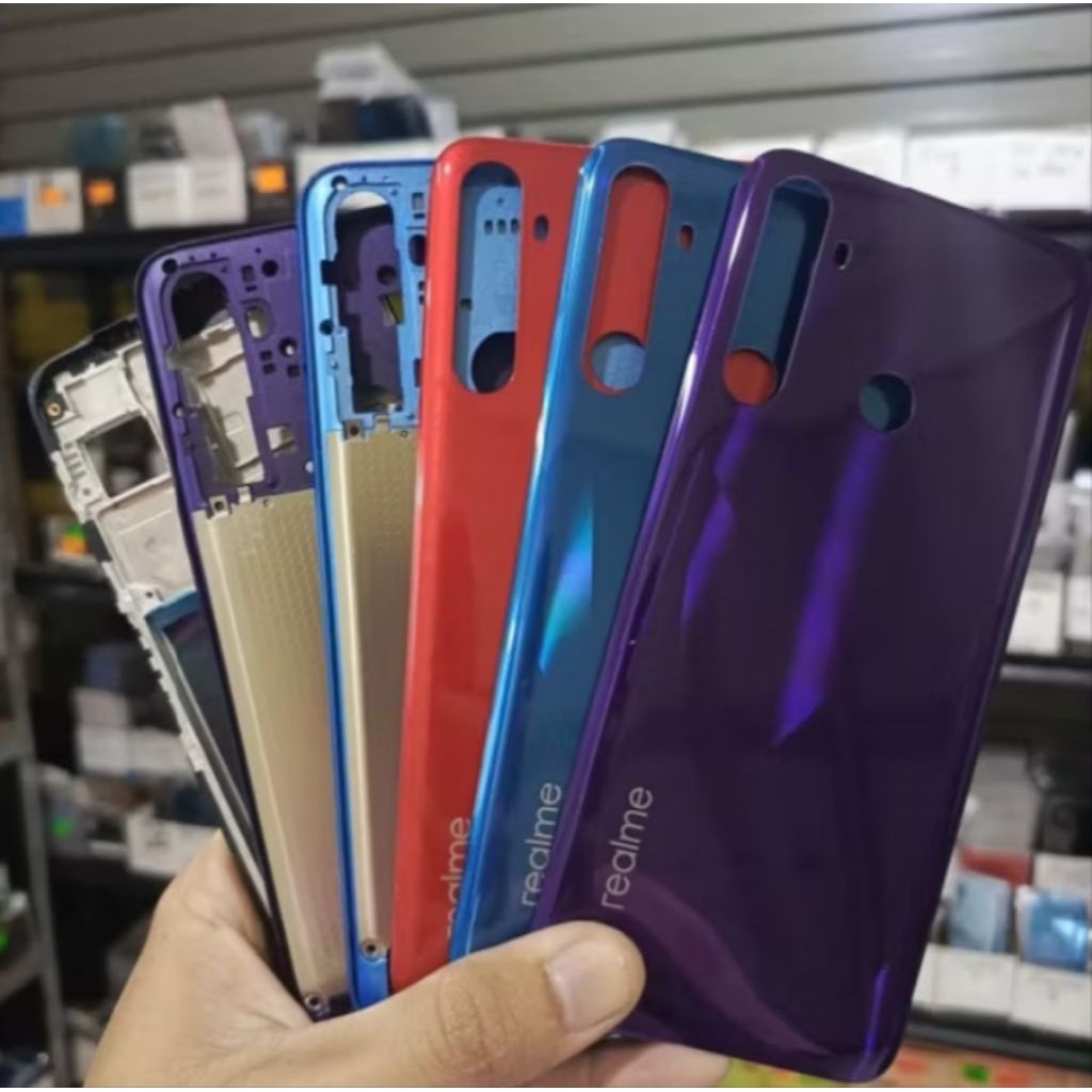 tutup belakang REALME 5 bacdoor cover bezzel tutup samping+frame tatakan LCD+frame ring kaca kamera+