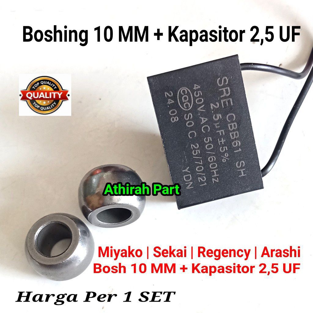 Satu Set Boshing 10 MM + Kapasitor 2,5 UF Kipas Angin 18 Inchi Universal