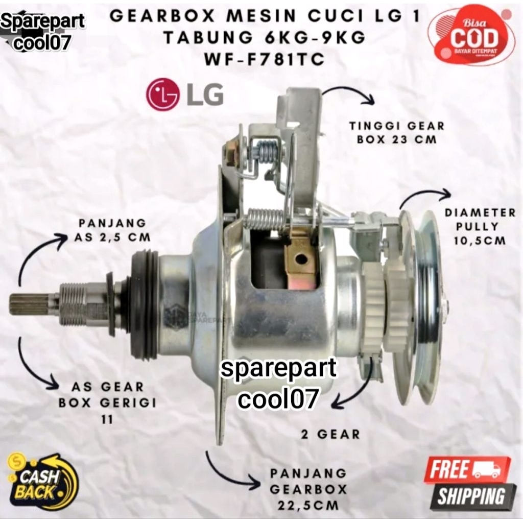 GEARBOX MESIN CUCI LG 1 TABUNG 6KG-9KG | GEAR BOX AUTOMATIC LG | GEAR BOX LG 1 TABUNG 2 GEAR