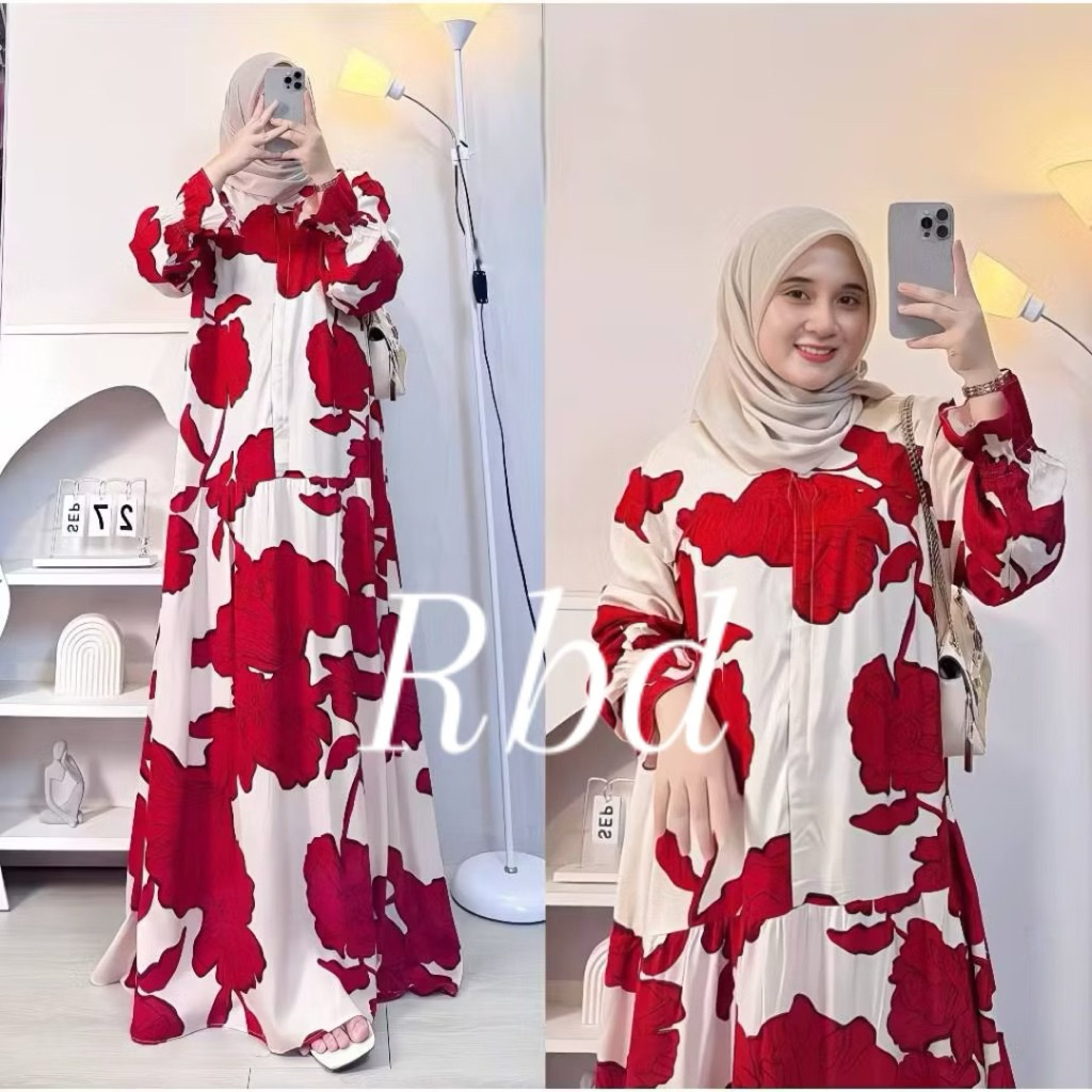 Gamis  Wanita Rayon Motif Premium Busui Friendly Gamis rayon jumbo bahan adem kain dingin motif eleg