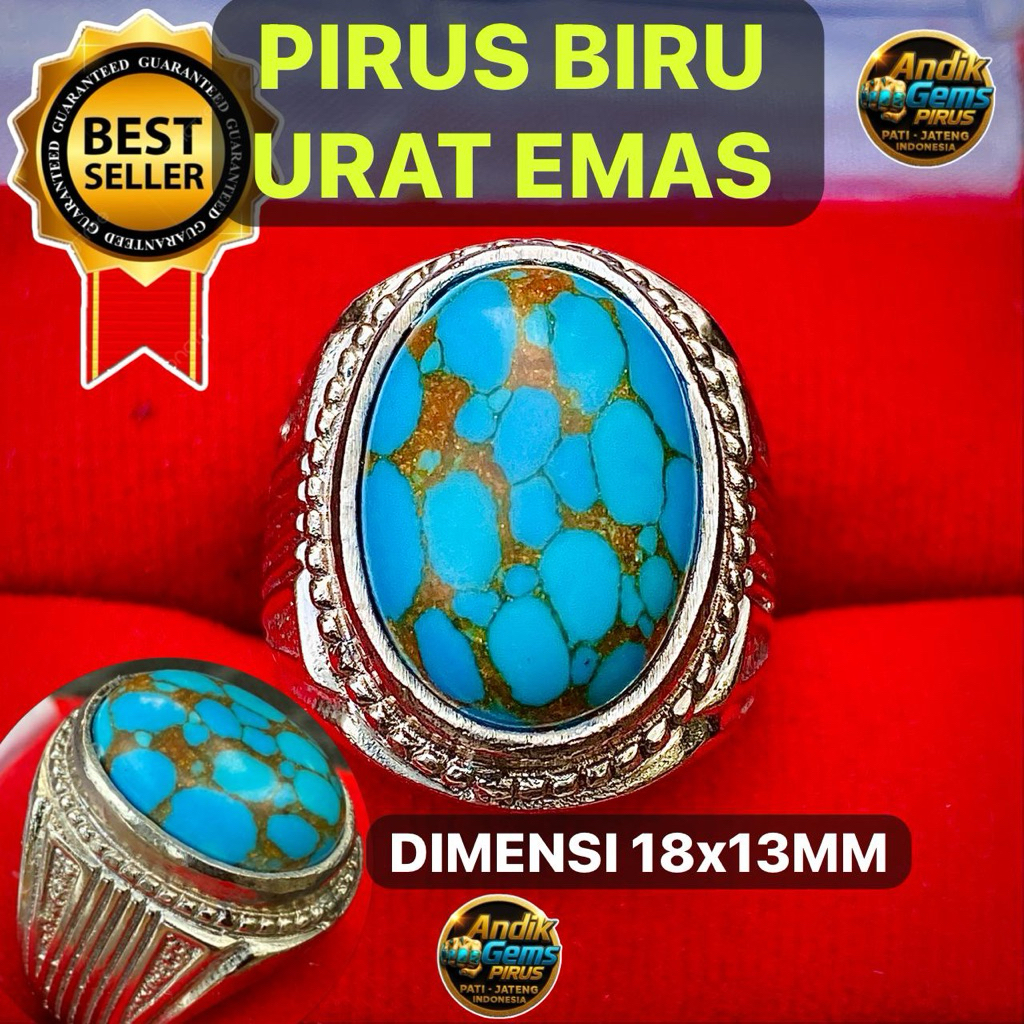 BATU PIRUS BIRU URAT EMAS RING ALPAKA SUPER