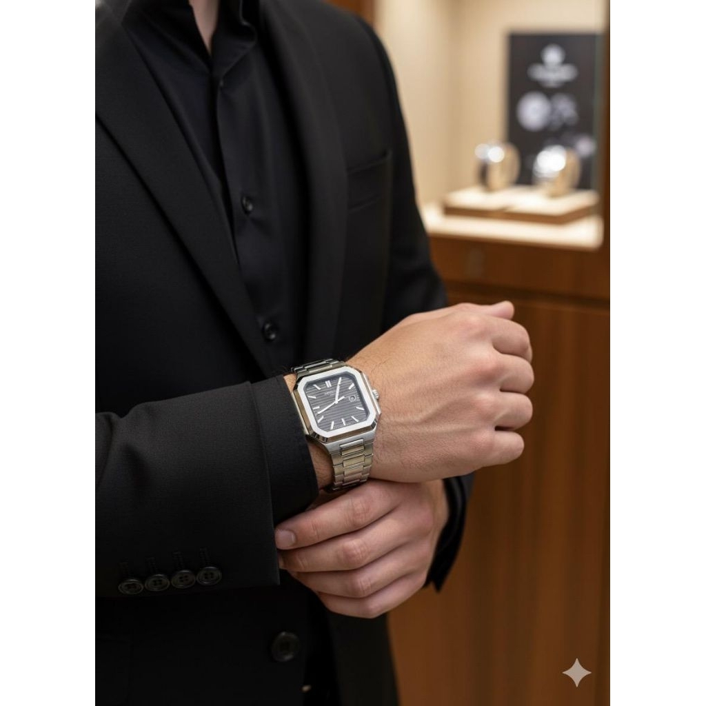 JAM TANGAN PRIA RANTAI MODEL KOTAK MODEL AUTOMATIC STAINLESS PP