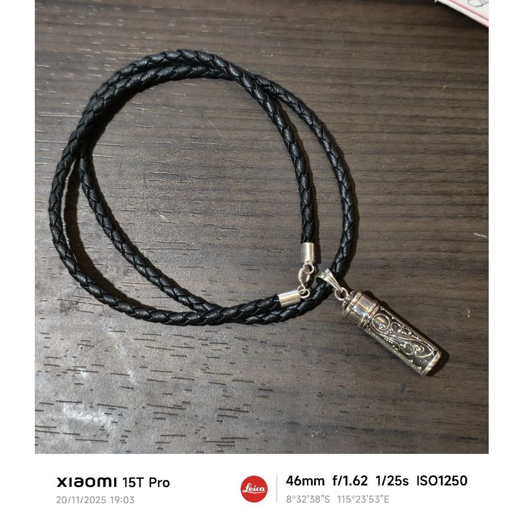 kalung tali hitam + blandong perak Bali