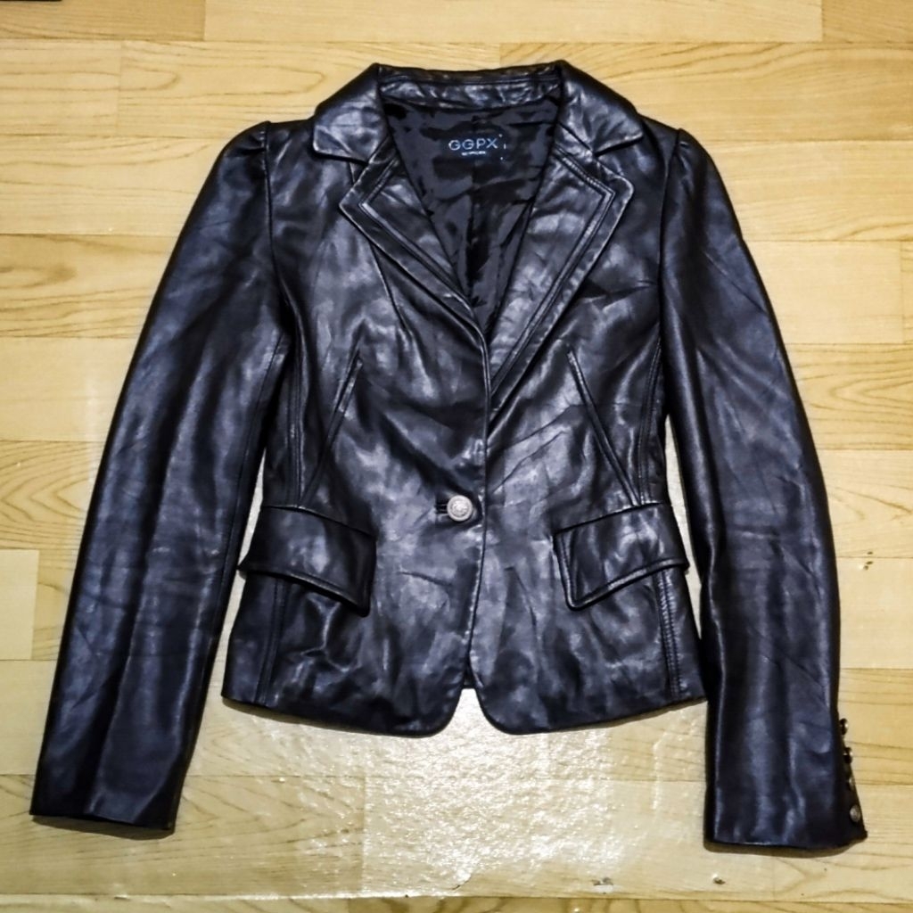 Jas Kulit Asli hitam Kulit Asli 100% Jas Casual Jas Kantor Jas kulit Kancing 1