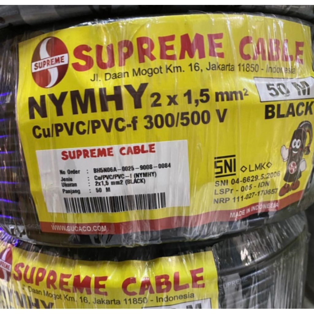 Supreme Kabel NYMHY 2X1,5MM Kabel nymhy 2 x 1,5mm #50Meter Warna Hitam