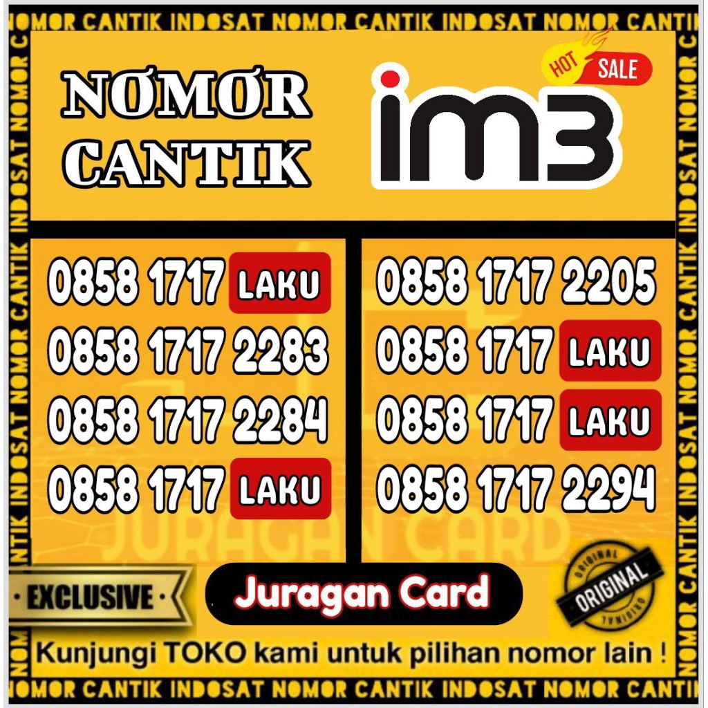 nomor cantik Indosat im3 abab 1717 murah promo