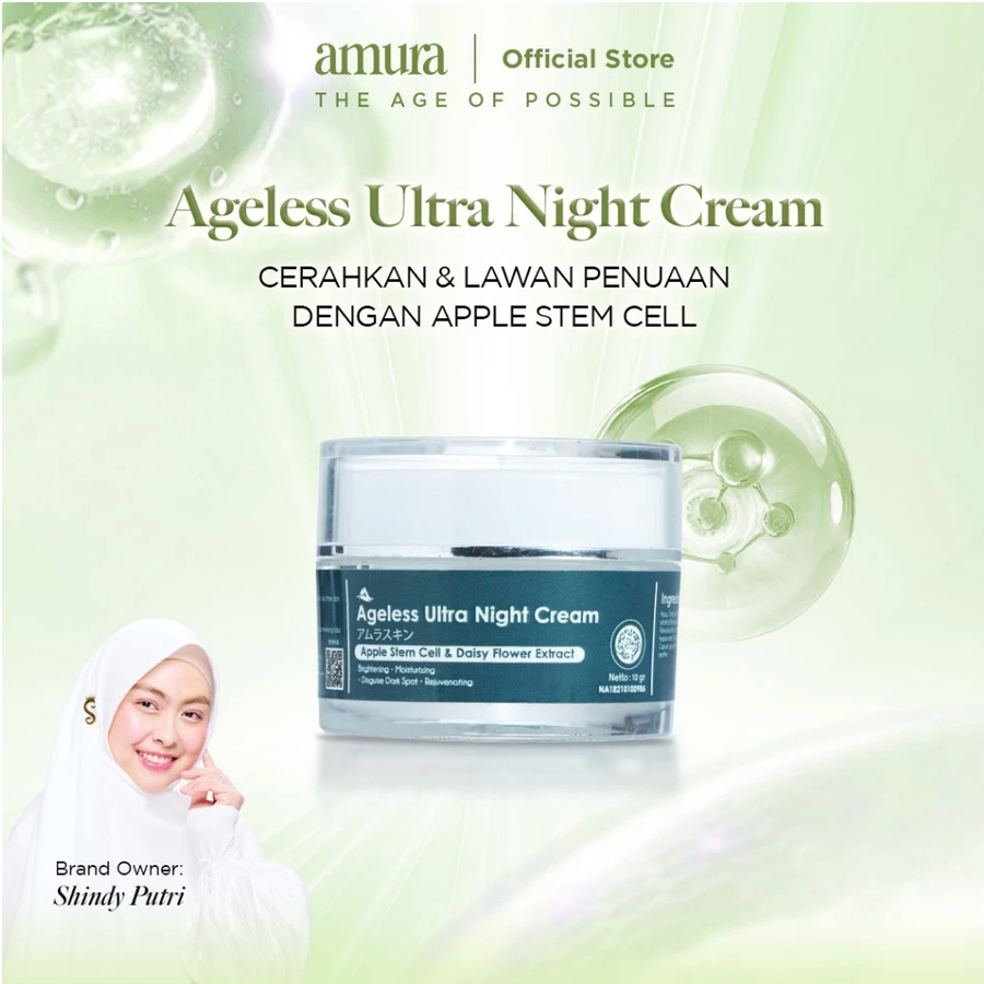 Amura Ageless Ultra Night Cream 10g | Menyamarkan Flek Hitam Mencerahkan Wajah with Niacinamide