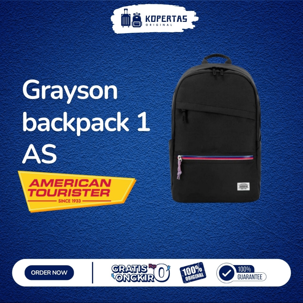American Tourister Grayson Tas Ransel Hitam - Pria Wanita