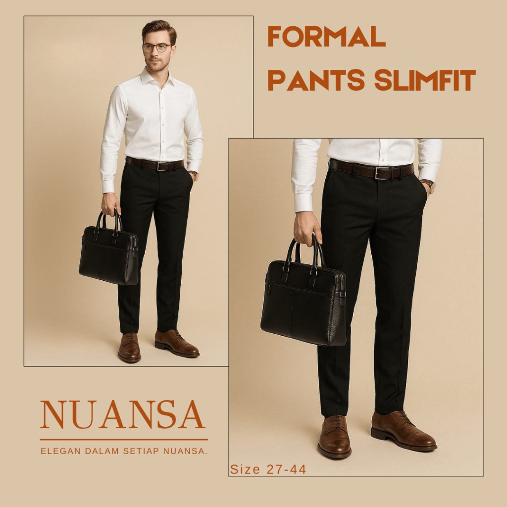 Celana Formal Pria Slimfit Hitam Panjang || Celana Kantor Pria Slimfit Hitam Formal