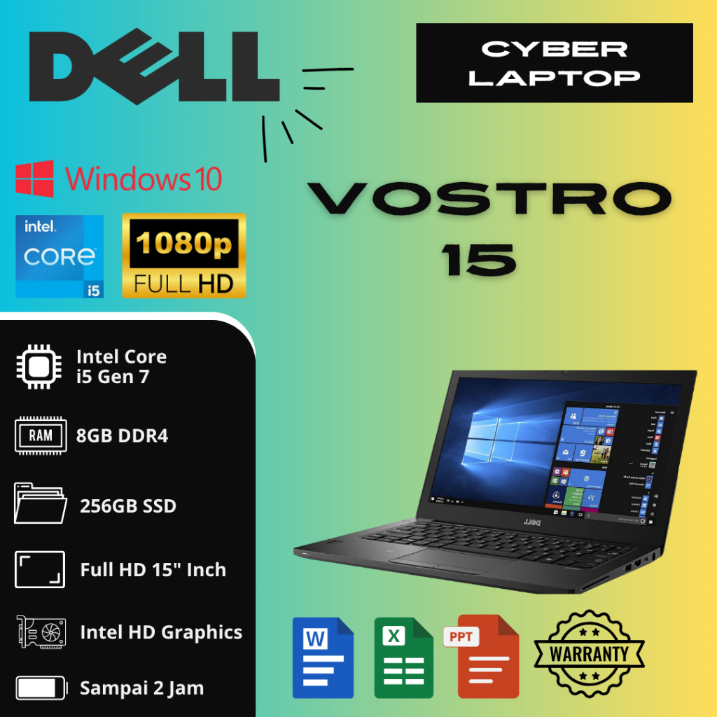 Dell Vostro 15 Cord i5 Gen 7 RAM 8 SSD 120-256-512 GB. Laptop  15 inch