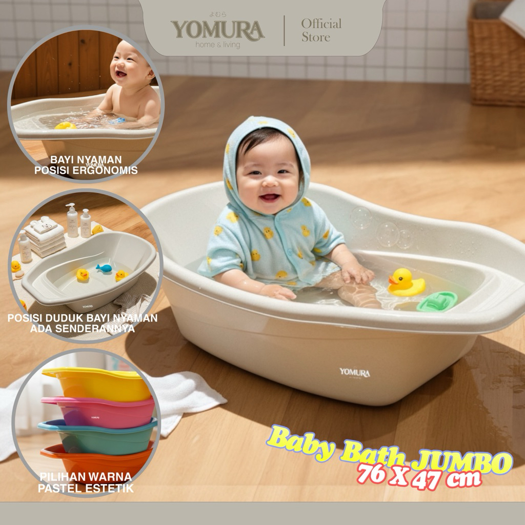 YOMURA Bak Mandi Bayi JUMBO+Senderan BPA Free/ Baby Bathup Besar/ Tempat Mandi Bayi Anak Balita/ Bab