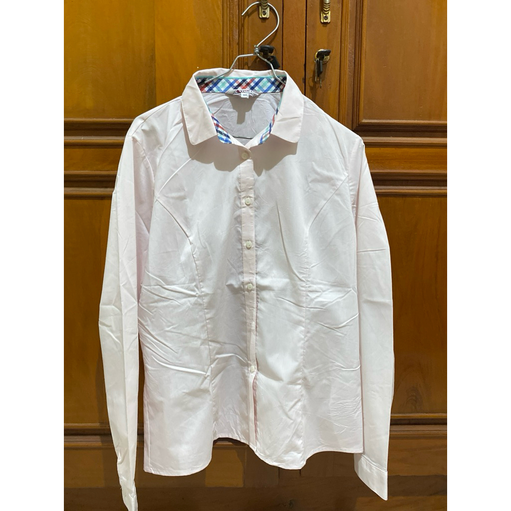 KEMEJA WANITA LENGAN PANJANG BABY PINK SOFT PINK ATASAN WANITA PINK KATUN