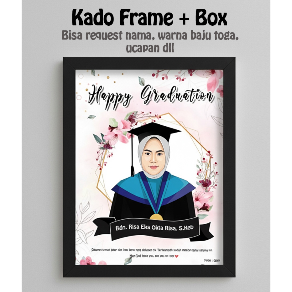 (SEHARI JADI) Hampers Kado Wisuda / Bingkai Foto Wisuda / Kado Foto Wisuda / Karikatur Wisuda / Edit