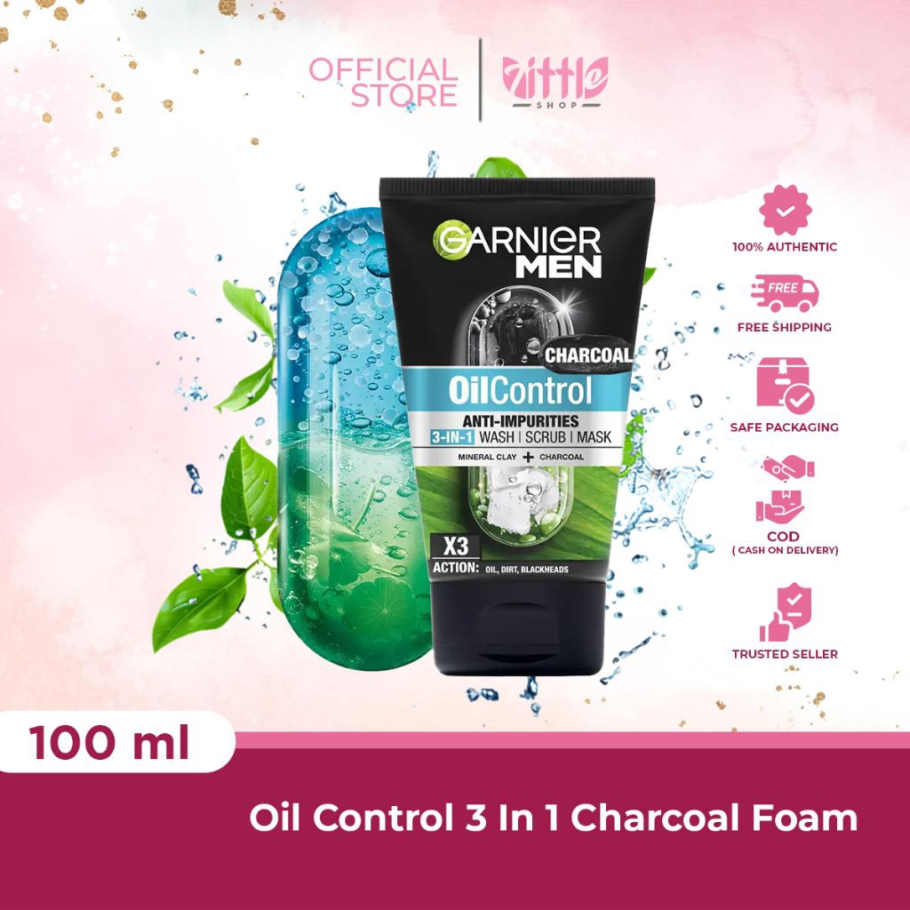 GARNIER Men Oil Control 3 In 1 Charcoal Foam Skincare 100ml Face Wash Sabun Cuci Muka Pria Face Wash