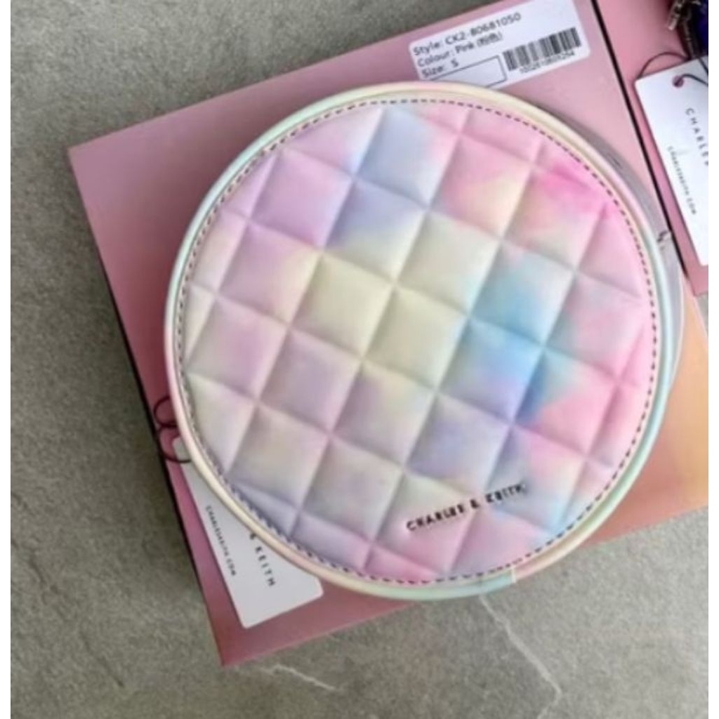 sling bag tas selempang wanita charles & keith quilted circle bag CK2-80681050 PINK(RAINBOW) box ser