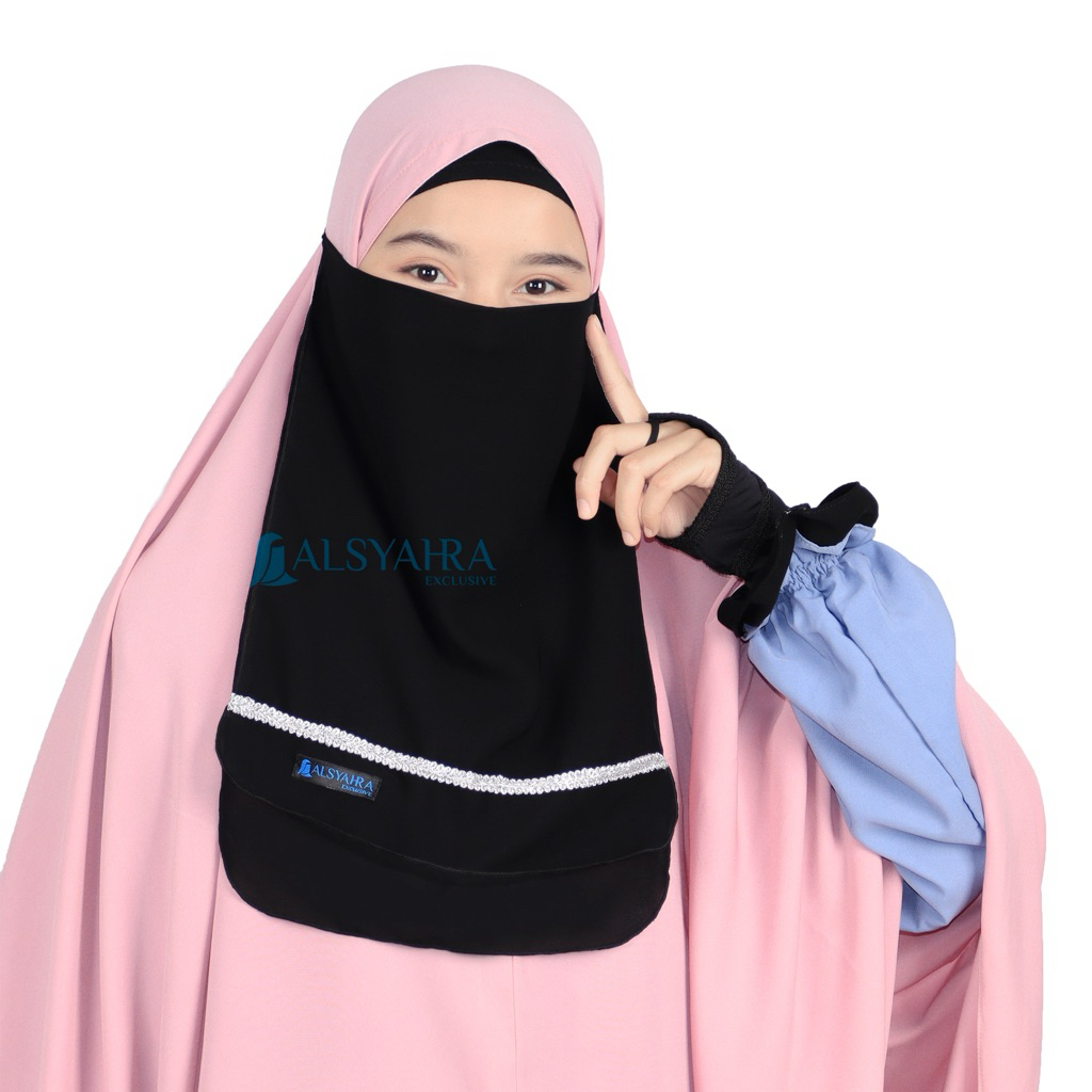 Alsyahra Exclusive - Cadar Tali Zahrah 2 Layer Sifon Silk Jetblack