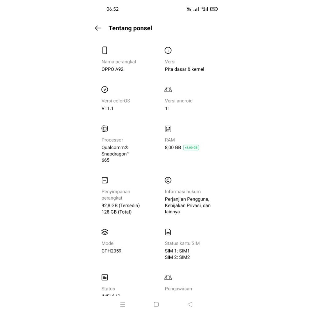 oppo a92 seken normal tinggal pake