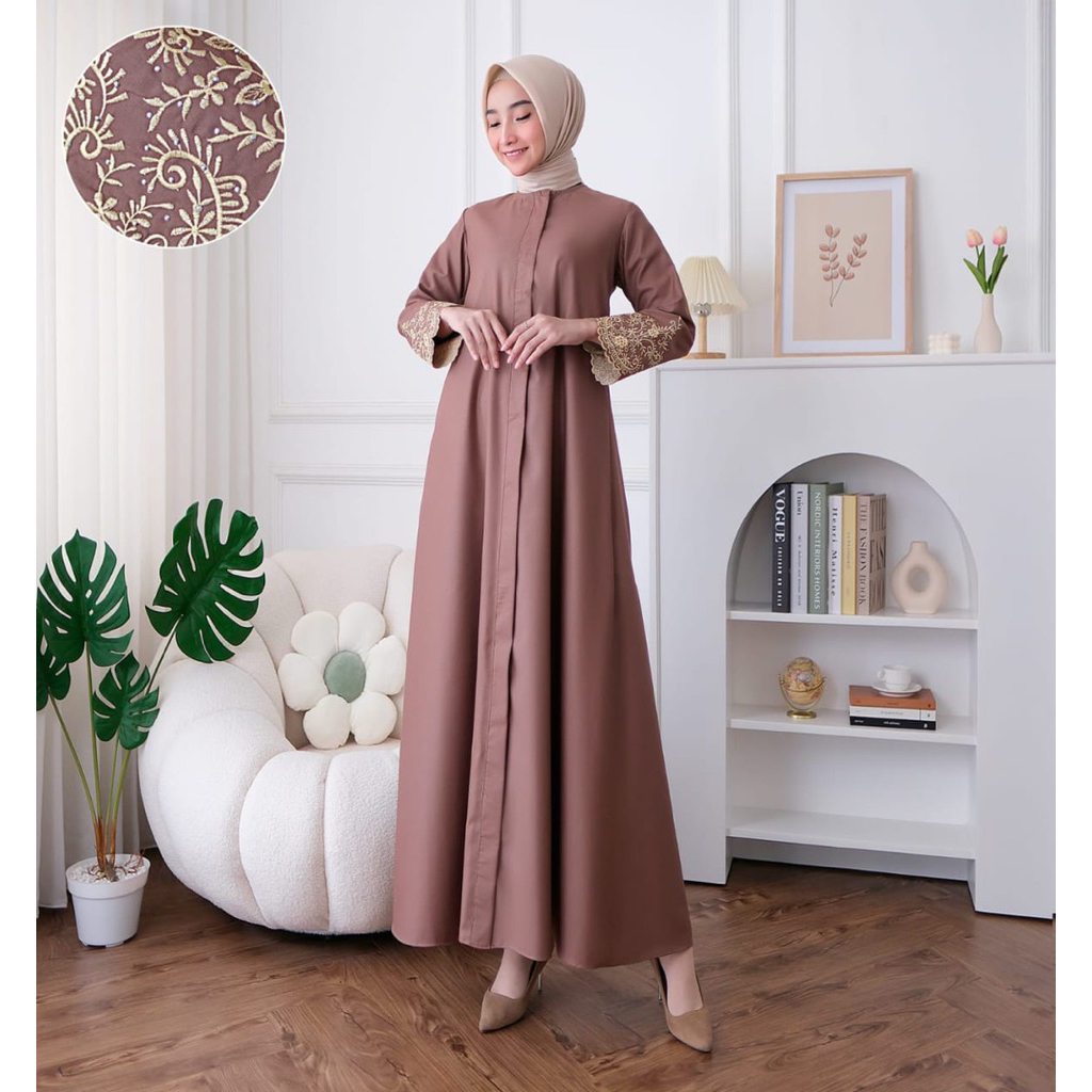 Tunik Kanaya | Gamis bordir Terbaru Kekinian Busui dan wudhu friendly