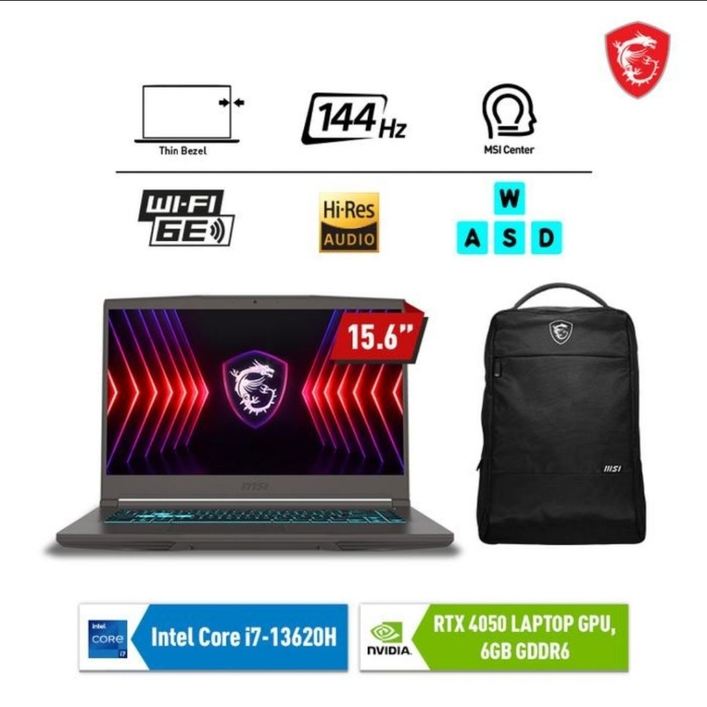 Laptop MSI Thin 15 Core i7 Gen 13 Ram 16gb SSD 512gb RTX3050 6gb Gaming Baru