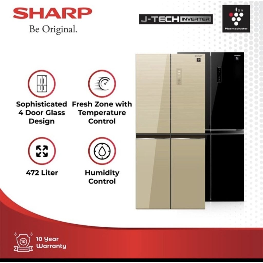 KULKAS SHARP 4PINTU PLASMA CLASTER SJ IF51 PG BK/CG