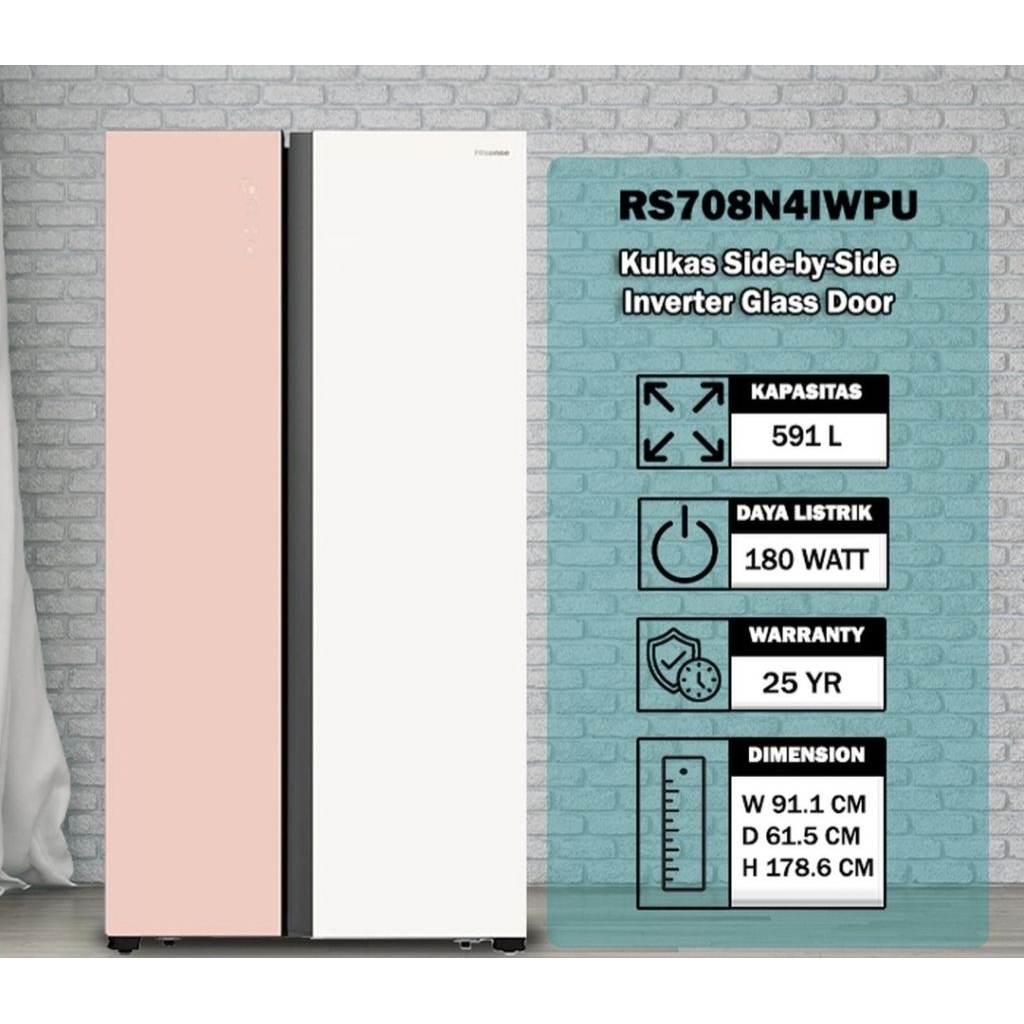 KULKAS SIDE BY SIDE HISENSE RS 708 N4IWPU